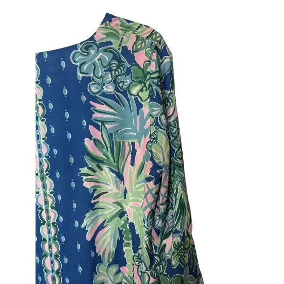 Lilly Pulitzer Womens Blue & Green Tropical Print Tunic Dress With Tie Cuffs med - Picture 6 of 8